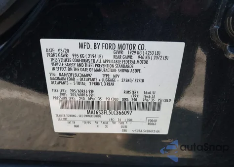 2020 Ford Ecosport S from USA, damaged, VIN MAJ6S3FL5LC366097